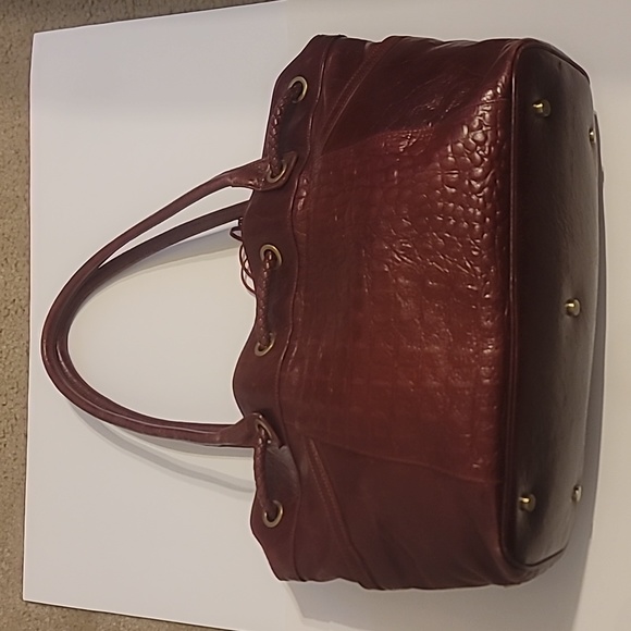 Charles David Red Alligator Satchal Tote Burgundy Hobo Handbag with Tassels - Picture 4 of 11